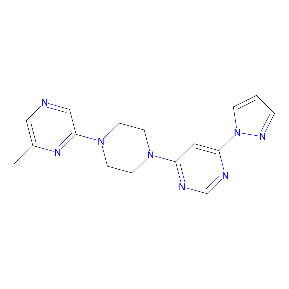 4-[4-(6-methylpyrazin-2-yl)piperazin-1-yl]-6-(1H-pyrazol-1-yl)pyrimidine molecular structure, CAS 2877718-89-1