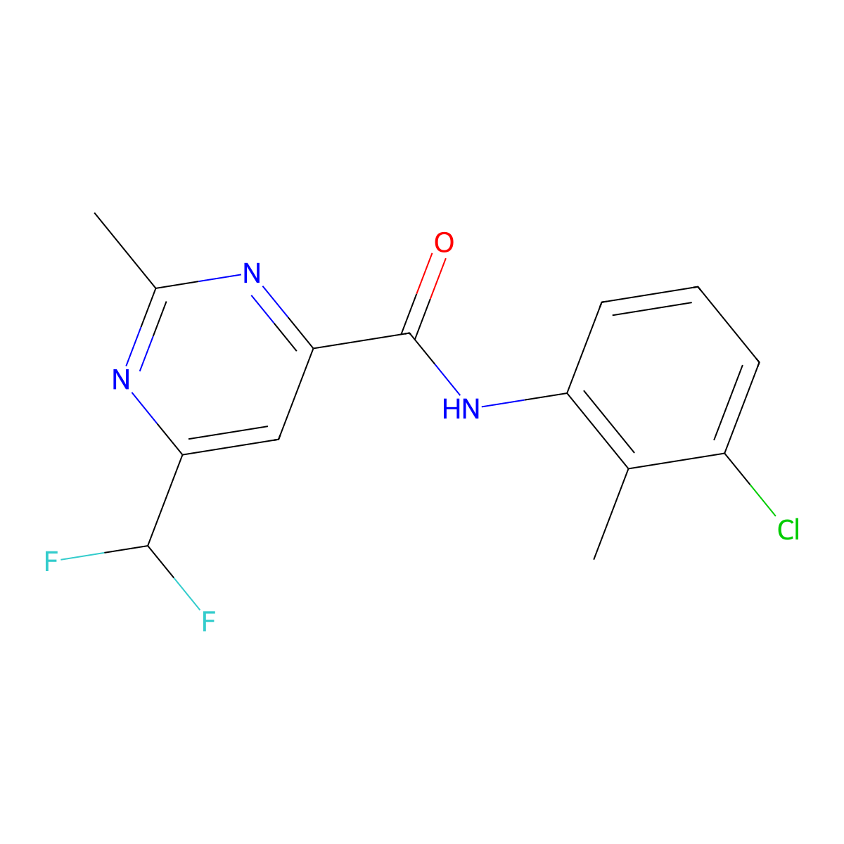 N-(3-chloro-2-methylphenyl)-6-(difluoromethyl)-2-methylpyrimidine-4-carboxamide molecular structure, CAS 2877718-92-6
