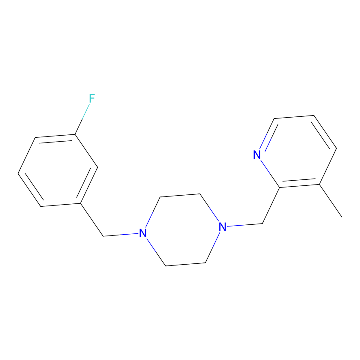 1-[(3-Fluorophenyl)methyl]-4-[(3-methylpyridin-2-yl)methyl]piperazine molecular structure, CAS 2877718-93-7