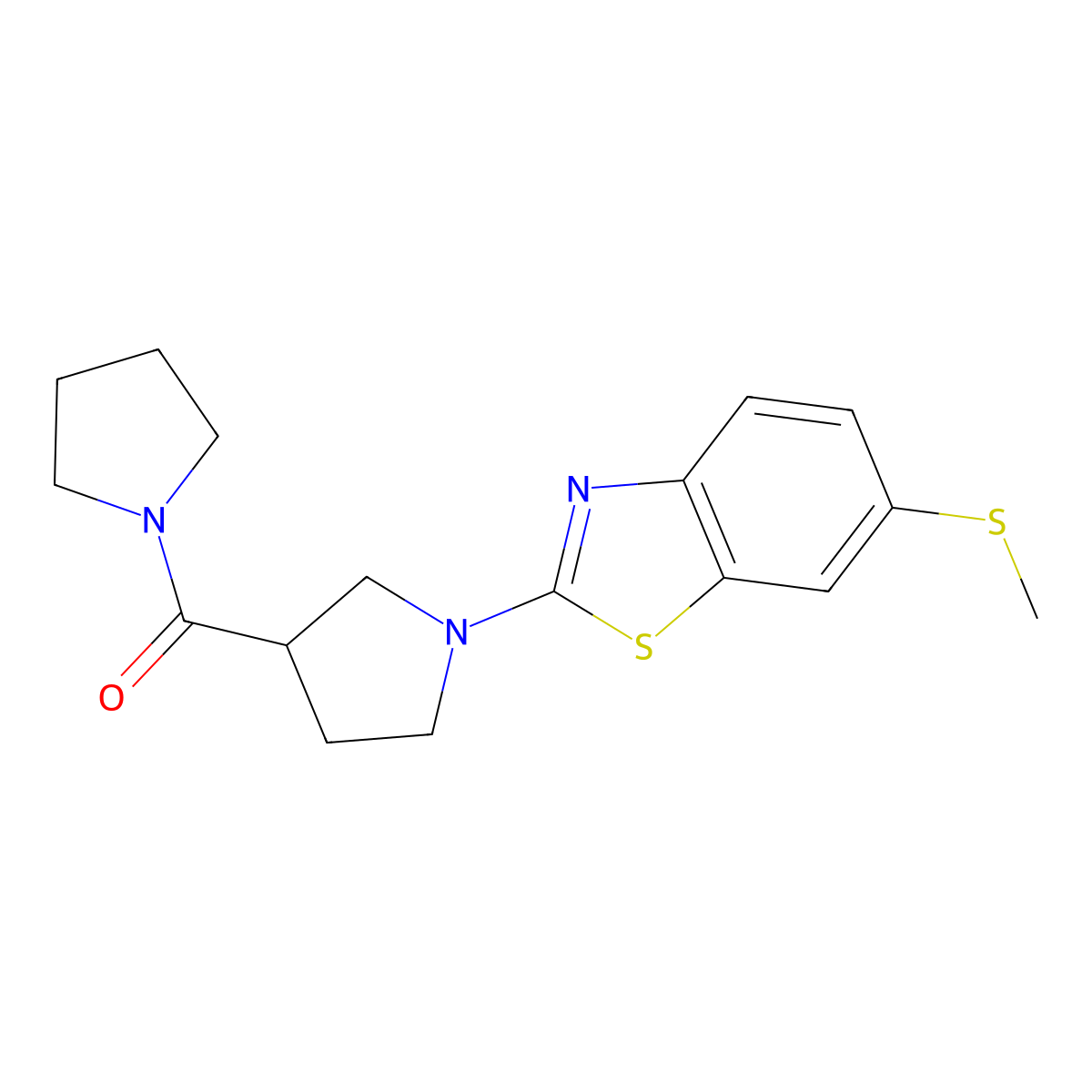 6-(Methylsulfanyl)-2-[3-(pyrrolidine-1-carbonyl)pyrrolidin-1-yl]-1,3-benzothiazole molecular structure, CAS 2877718-95-9