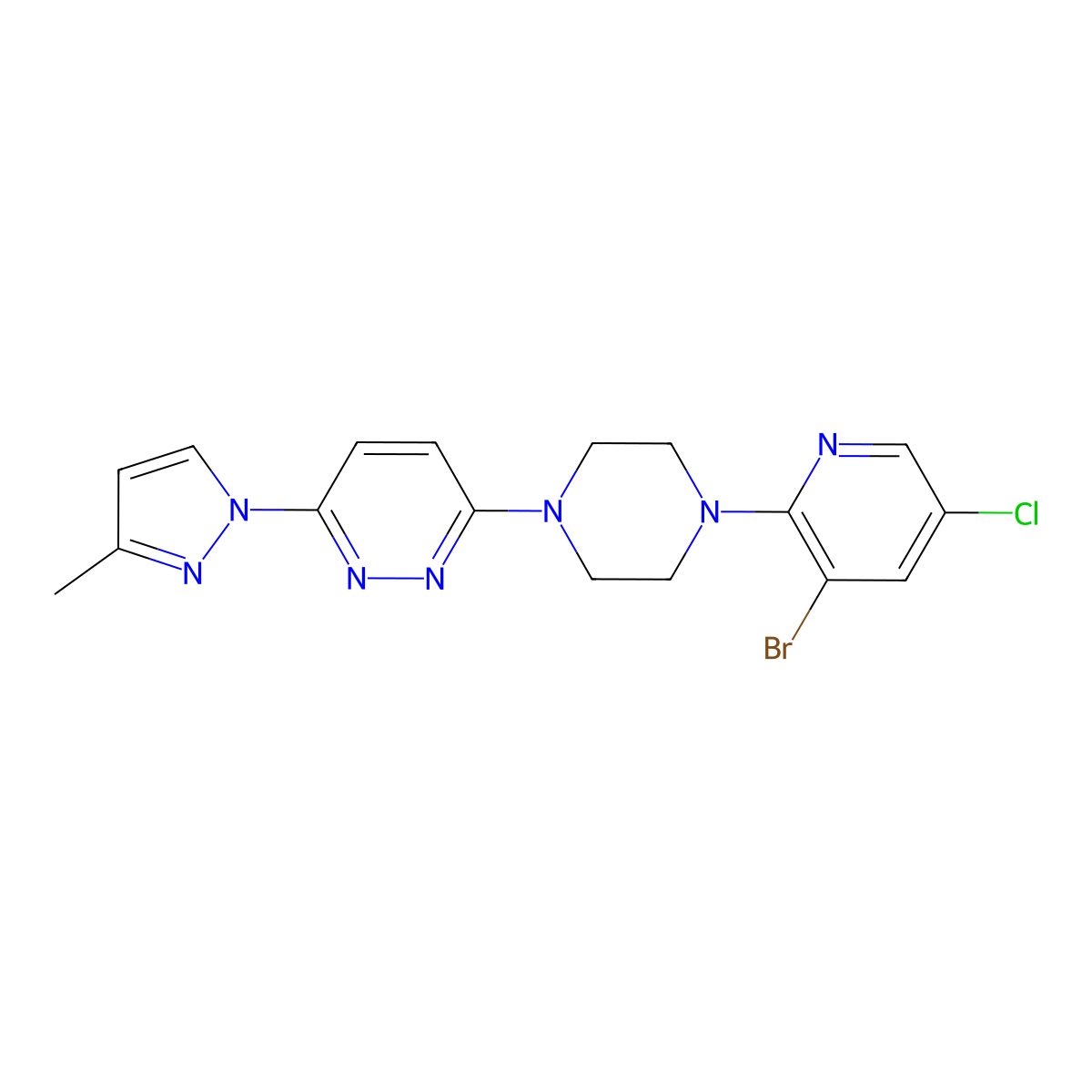 3-[4-(3-bromo-5-chloropyridin-2-yl)piperazin-1-yl]-6-(3-methyl-1H-pyrazol-1-yl)pyridazine molecular structure, CAS 2877718-96-0