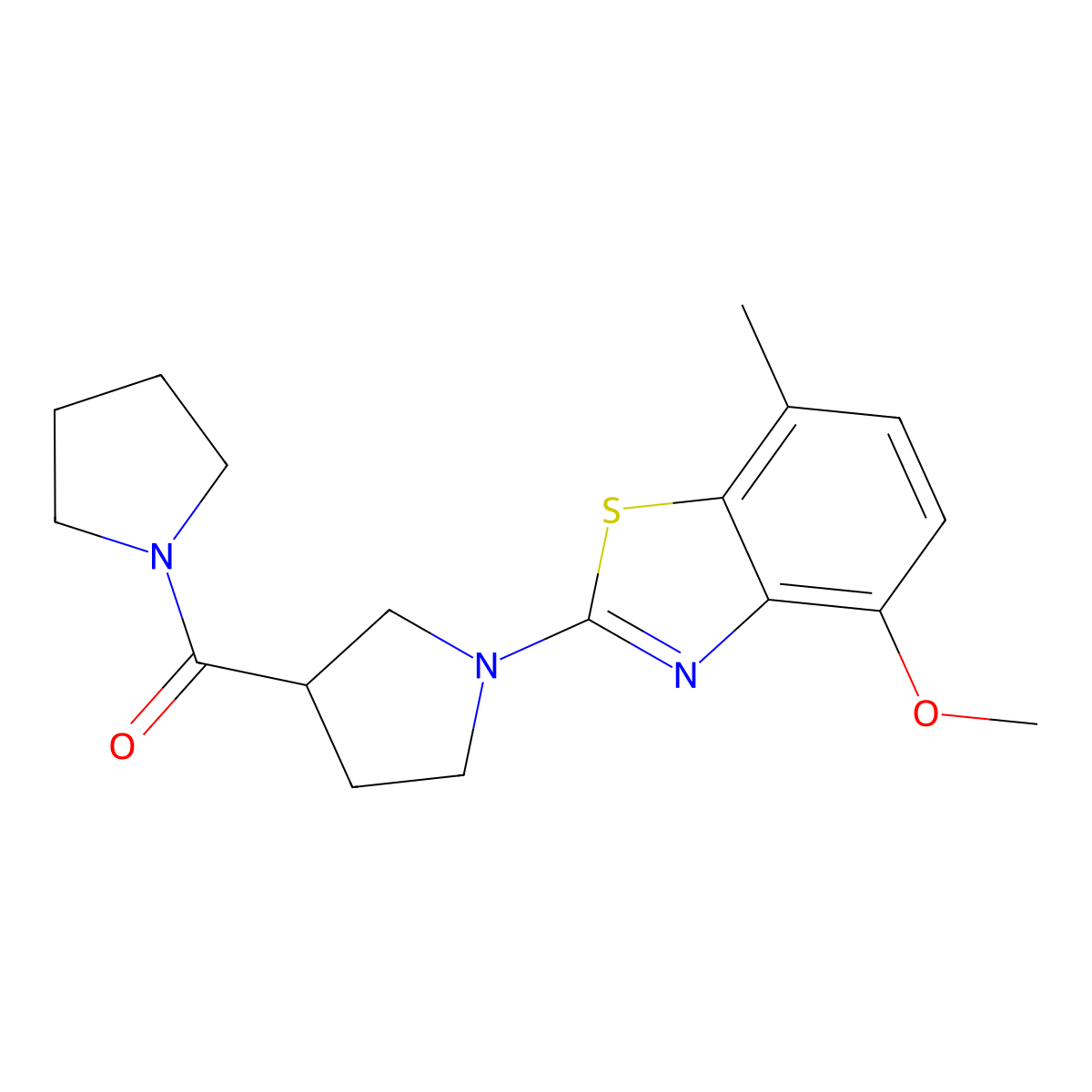 4-Methoxy-7-methyl-2-[3-(pyrrolidine-1-carbonyl)pyrrolidin-1-yl]-1,3-benzothiazole molecular structure, CAS 2877719-01-0