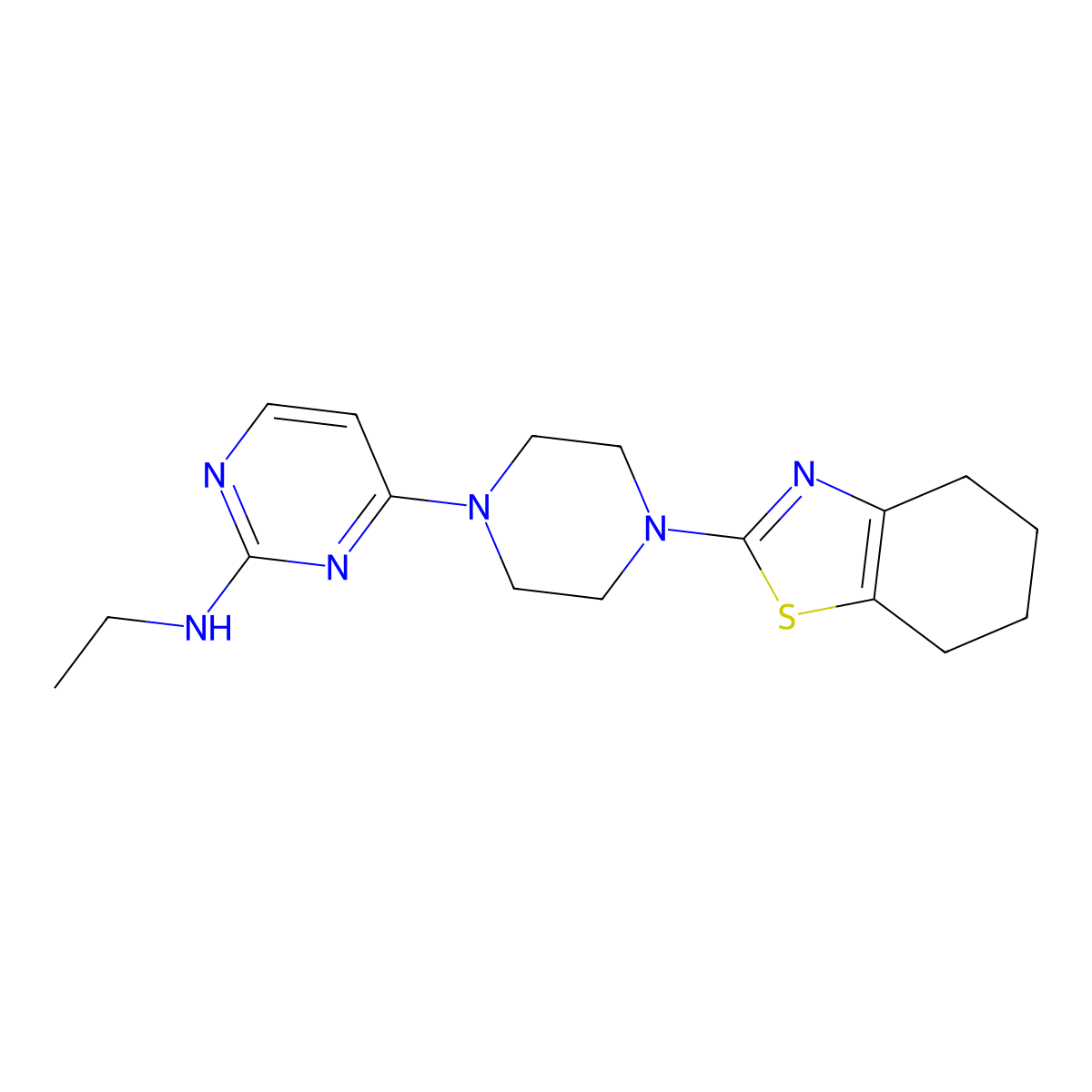 N-ethyl-4-[4-(4,5,6,7-tetrahydro-1,3-benzothiazol-2-yl)piperazin-1-yl]pyrimidin-2-amine molecular structure, CAS 2877719-03-2