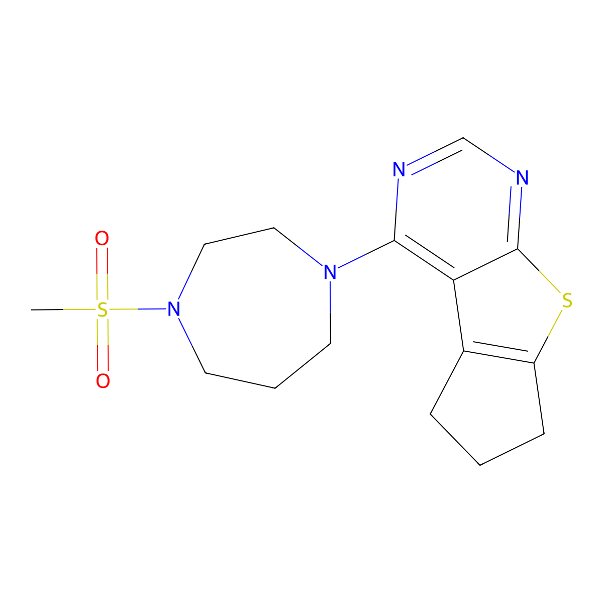 12-(4-Methanesulfonyl-1,4-diazepan-1-yl)-7-thia-9,11-diazatricyclo[6.4.0.0^{2,6}]dodeca-1(8),2(6),9,11-tetraene molecular structure, CAS 2877719-06-5