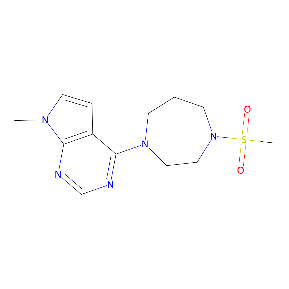 1-methanesulfonyl-4-{7-methyl-7H-pyrrolo[2,3-d]pyrimidin-4-yl}-1,4-diazepane molecular structure, CAS 2877719-10-1