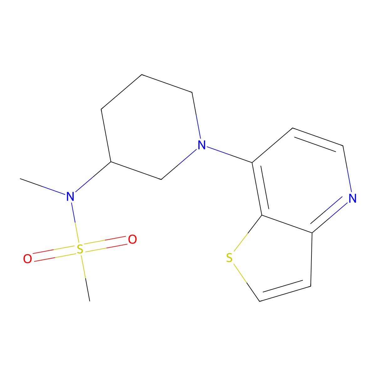 N-methyl-N-(1-{thieno[3,2-b]pyridin-7-yl}piperidin-3-yl)methanesulfonamide molecular structure, CAS 2877719-16-7