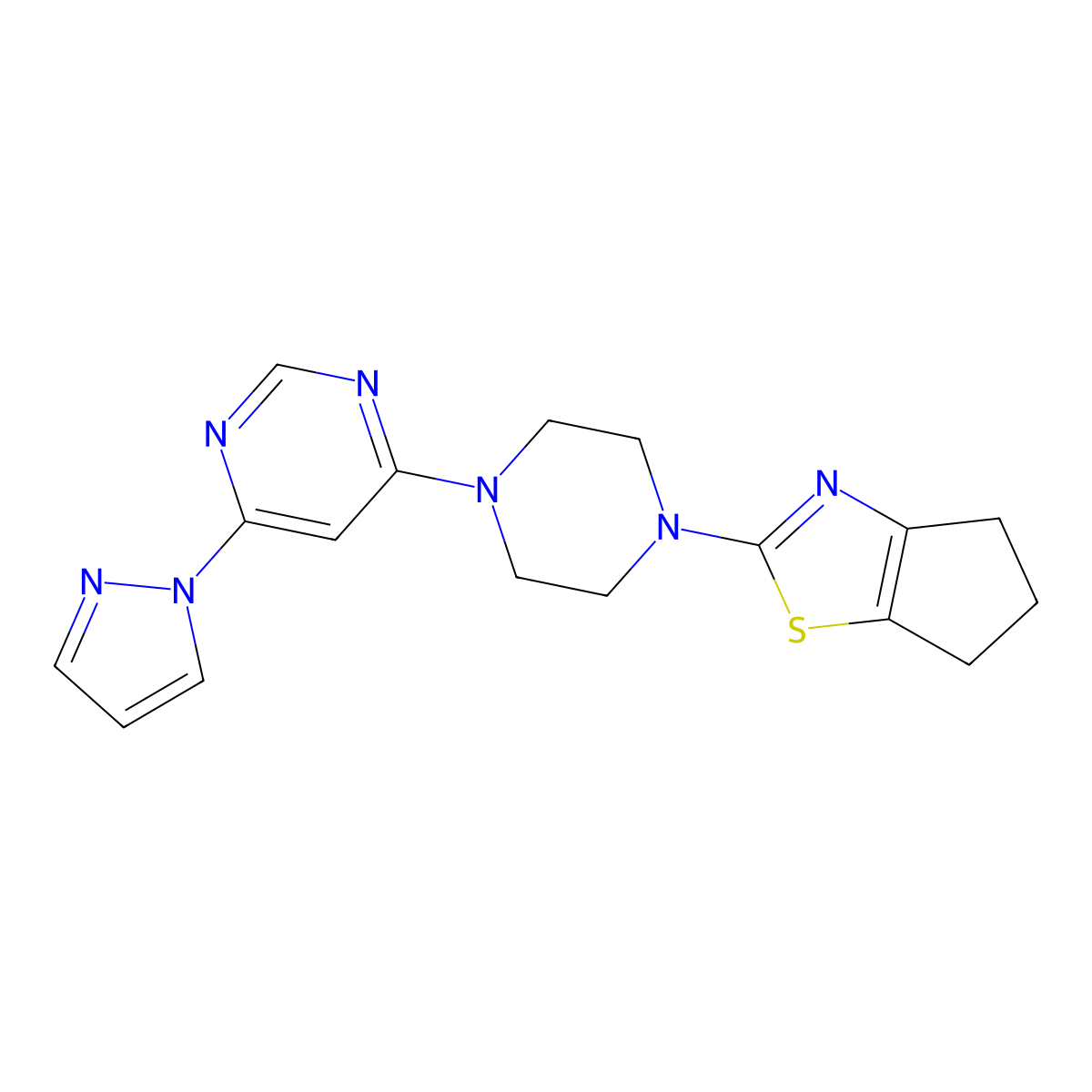 4-(4-{4H,5H,6H-cyclopenta[d][1,3]thiazol-2-yl}piperazin-1-yl)-6-(1H-pyrazol-1-yl)pyrimidine molecular structure, CAS 2877719-18-9