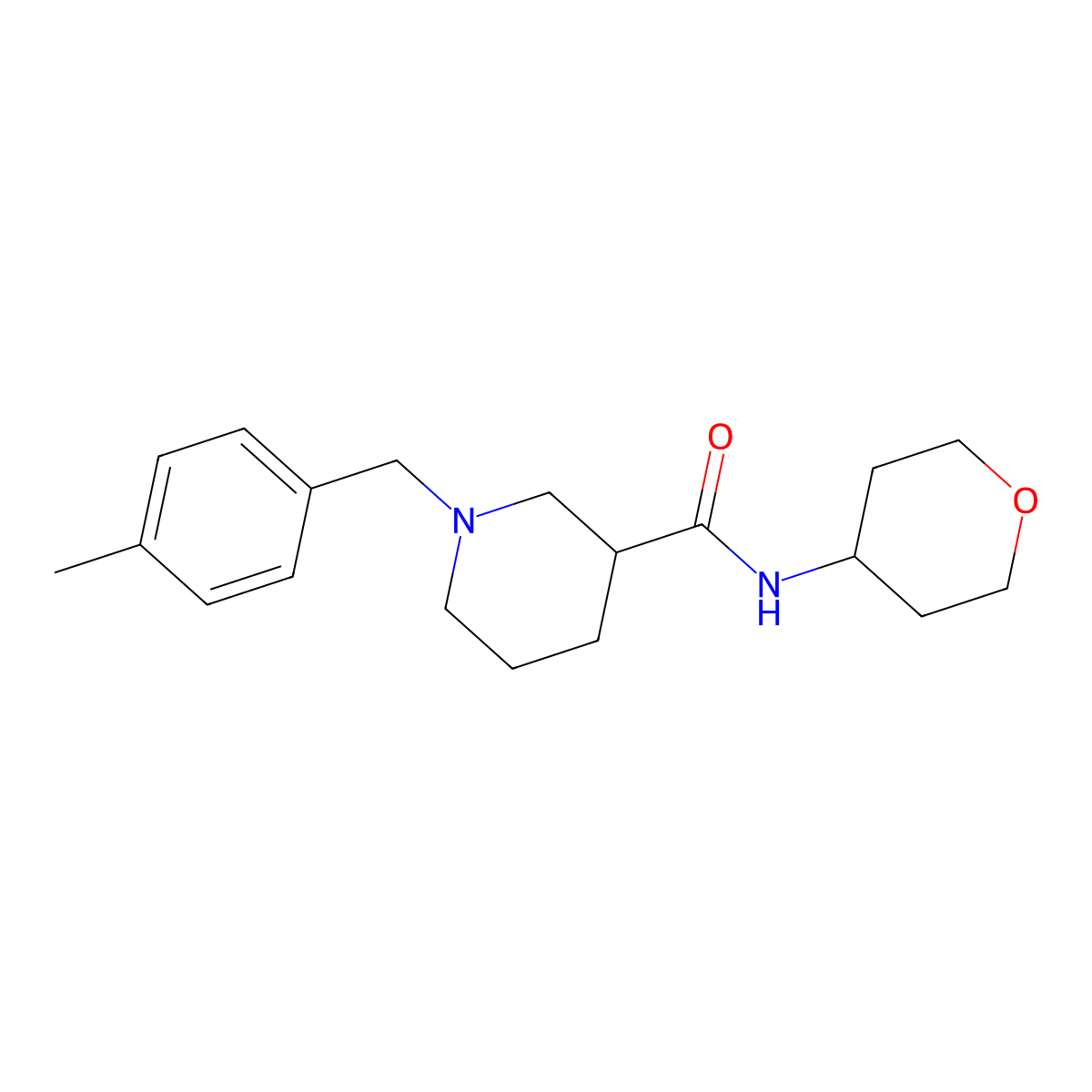 1-[(4-methylphenyl)methyl]-N-(oxan-4-yl)piperidine-3-carboxamide molecular structure, CAS 2877719-22-5