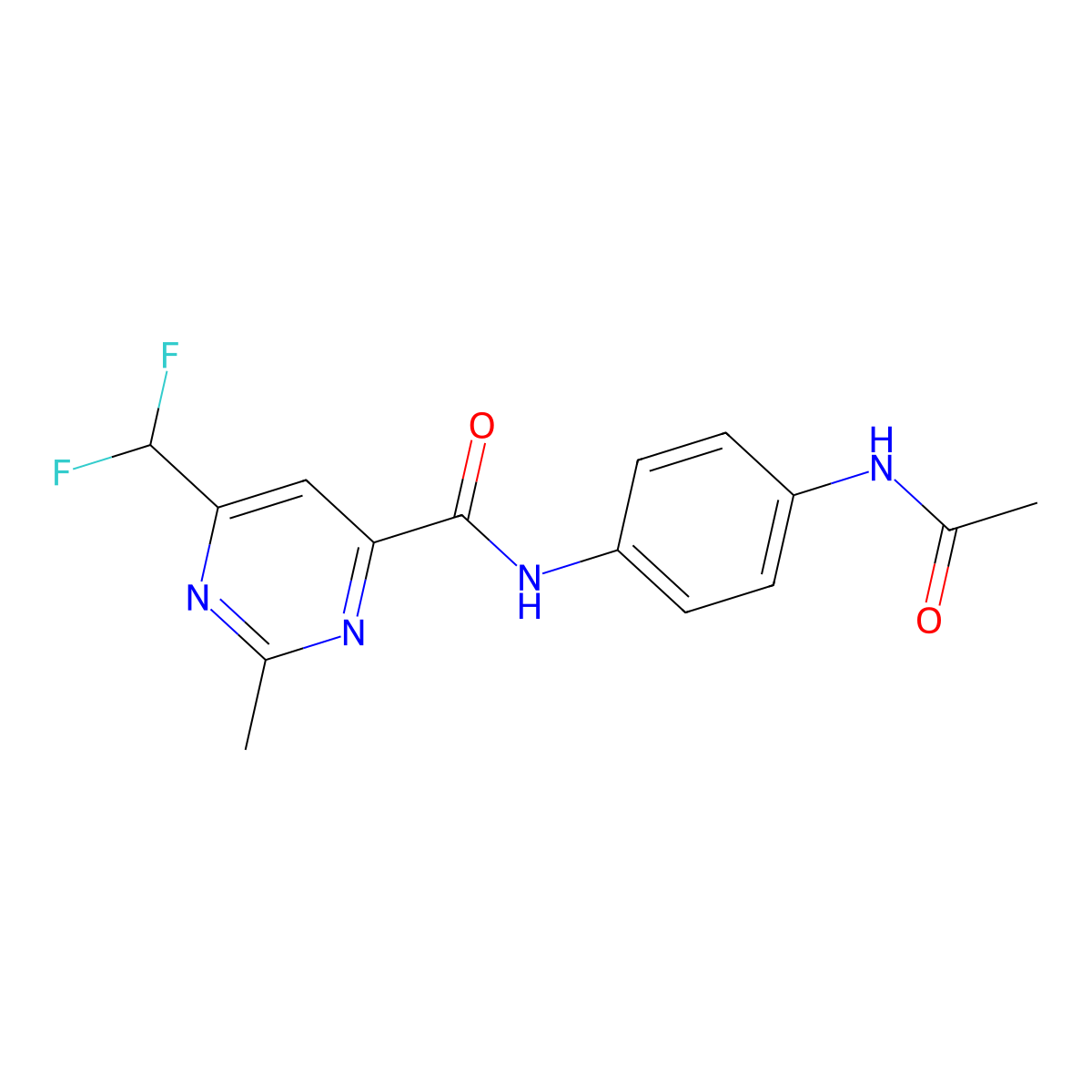 6-(difluoromethyl)-N-(4-acetamidophenyl)-2-methylpyrimidine-4-carboxamide molecular structure, CAS 2877719-27-0