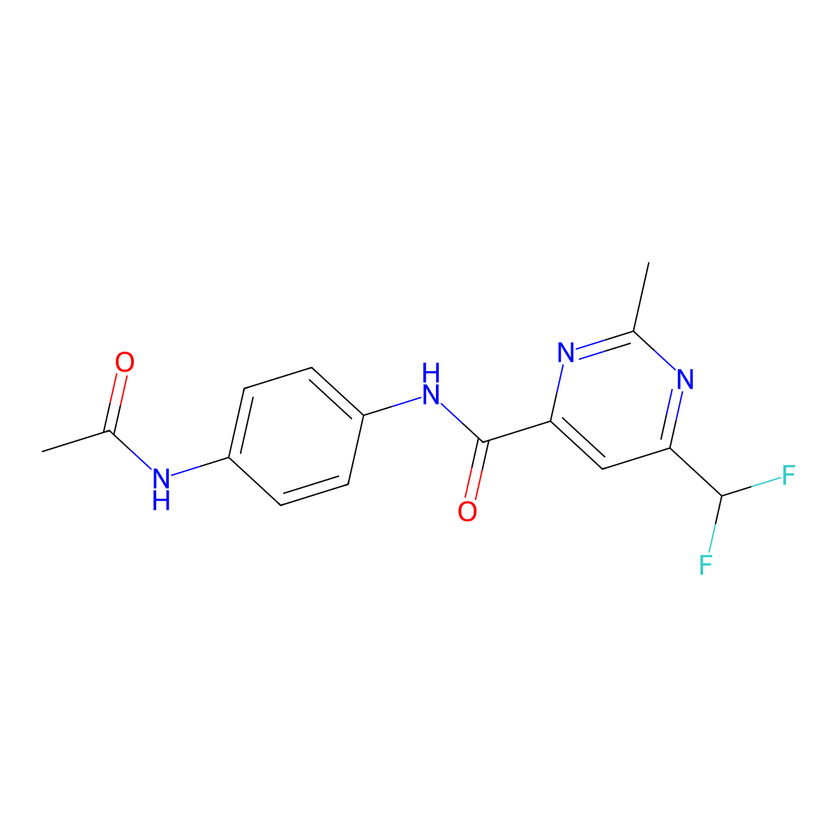 6-(difluoromethyl)-N-(4-acetamidophenyl)-2-methylpyrimidine-4-carboxamide molecular structure, CAS 2877719-27-0