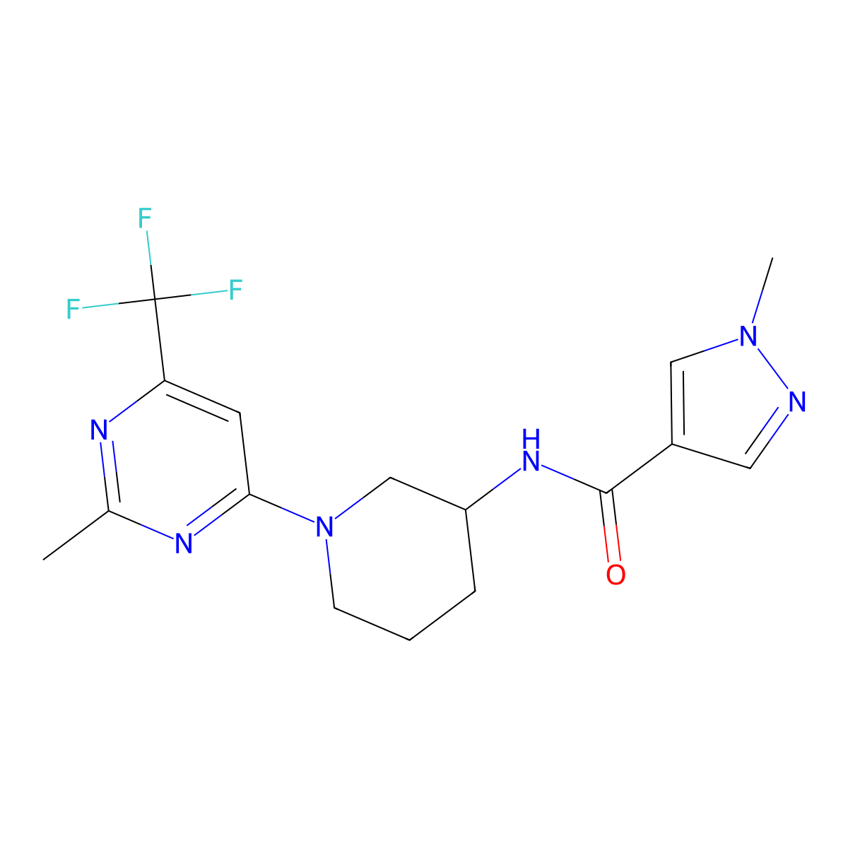 1-methyl-N-{1-[2-methyl-6-(trifluoromethyl)pyrimidin-4-yl]piperidin-3-yl}-1H-pyrazole-4-carboxamide molecular structure, CAS 2877719-29-2
