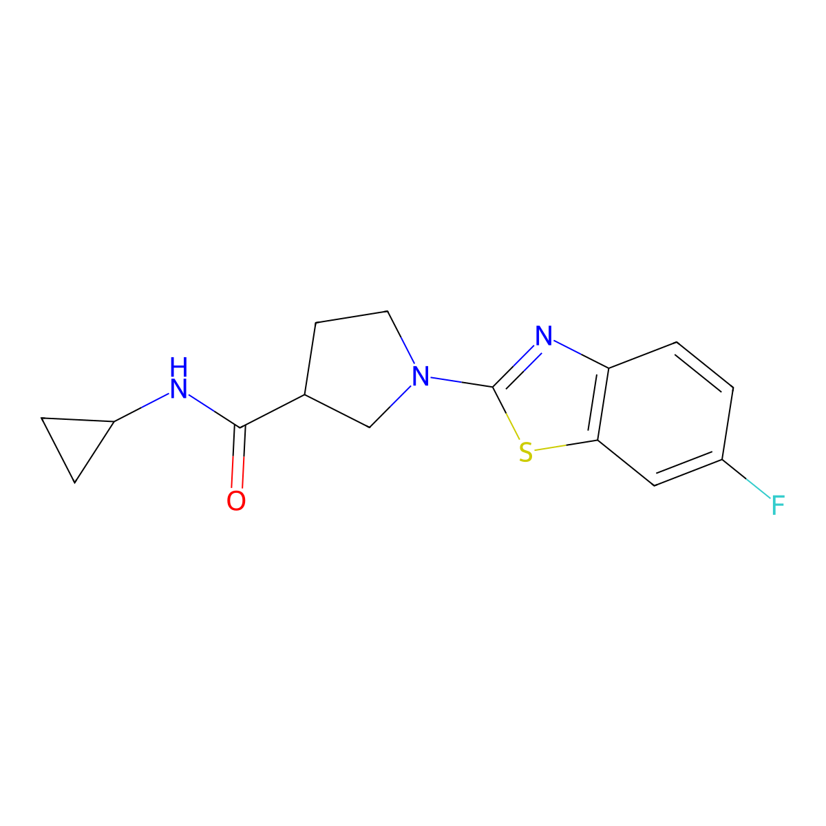 N-cyclopropyl-1-(6-fluoro-1,3-benzothiazol-2-yl)pyrrolidine-3-carboxamide molecular structure, CAS 2877719-32-7