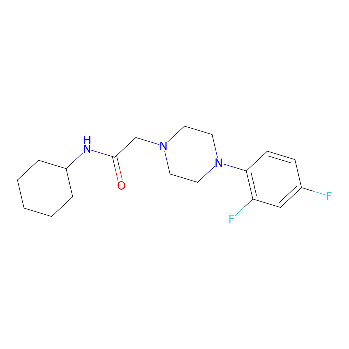 N-cyclohexyl-2-[4-(2,4-difluorophenyl)piperazin-1-yl]acetamide molecular structure, CAS 2877719-34-9