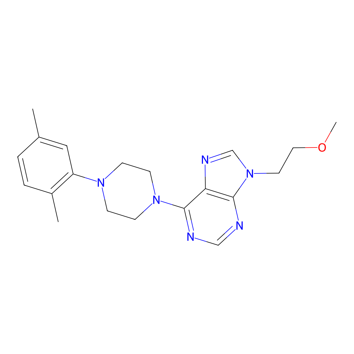 6-[4-(2,5-dimethylphenyl)piperazin-1-yl]-9-(2-methoxyethyl)-9H-purine molecular structure, CAS 2877719-37-2