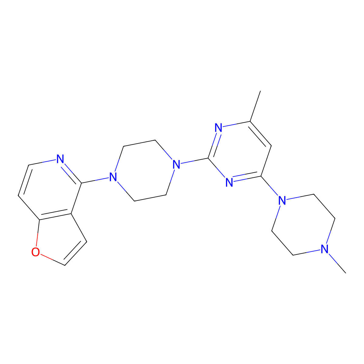 2-(4-{Furo[3,2-c]pyridin-4-yl}piperazin-1-yl)-4-methyl-6-(4-methylpiperazin-1-yl)pyrimidine molecular structure, CAS 2877719-43-0