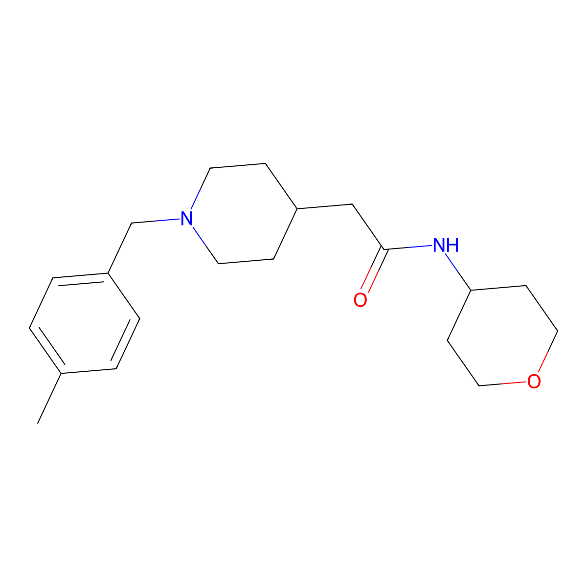 2-{1-[(4-methylphenyl)methyl]piperidin-4-yl}-N-(oxan-4-yl)acetamide molecular structure, CAS 2877719-44-1
