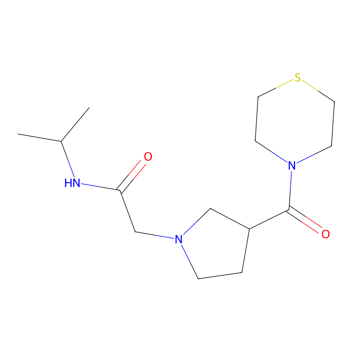 N-(propan-2-yl)-2-[3-(thiomorpholine-4-carbonyl)pyrrolidin-1-yl]acetamide molecular structure, CAS 2877719-47-4
