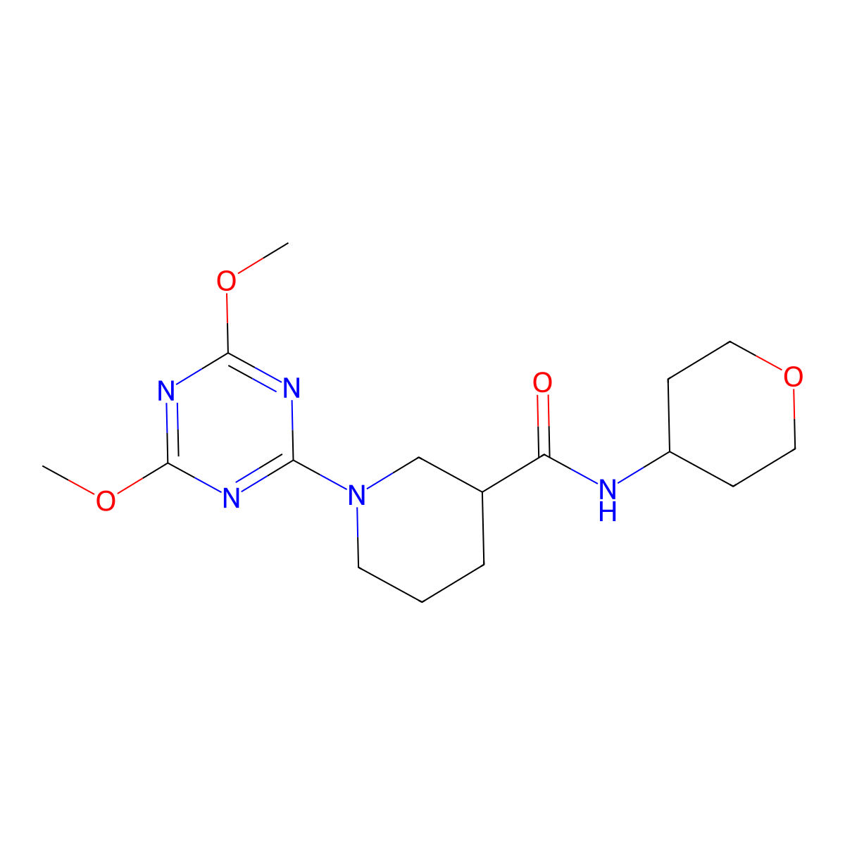 1-(4,6-dimethoxy-1,3,5-triazin-2-yl)-N-(oxan-4-yl)piperidine-3-carboxamide molecular structure, CAS 2877719-49-6