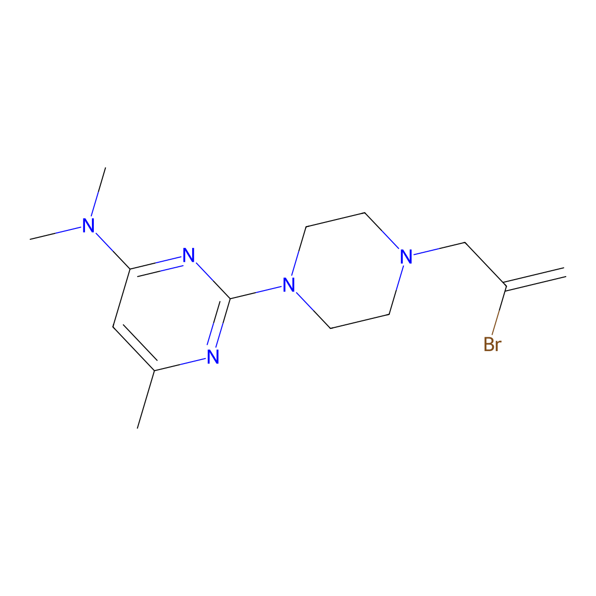 2-[4-(2-bromoprop-2-en-1-yl)piperazin-1-yl]-N,N,6-trimethylpyrimidin-4-amine molecular structure, CAS 2877719-54-3