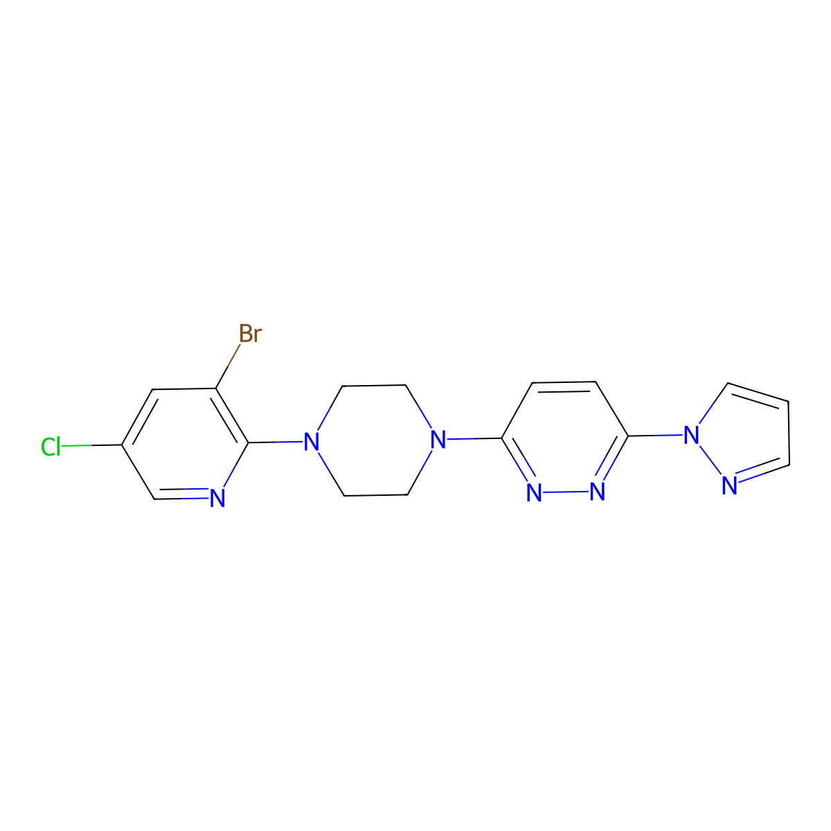 3-[4-(3-bromo-5-chloropyridin-2-yl)piperazin-1-yl]-6-(1H-pyrazol-1-yl)pyridazine molecular structure, CAS 2877719-60-1