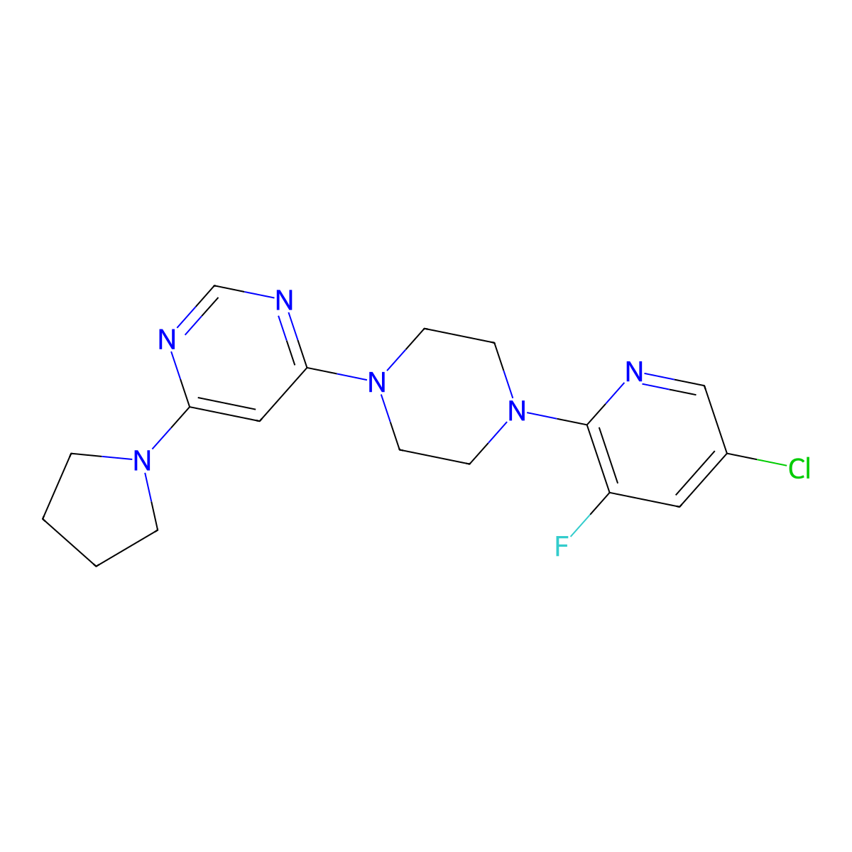 4-[4-(5-Chloro-3-fluoropyridin-2-yl)piperazin-1-yl]-6-(pyrrolidin-1-yl)pyrimidine molecular structure, CAS 2877719-61-2
