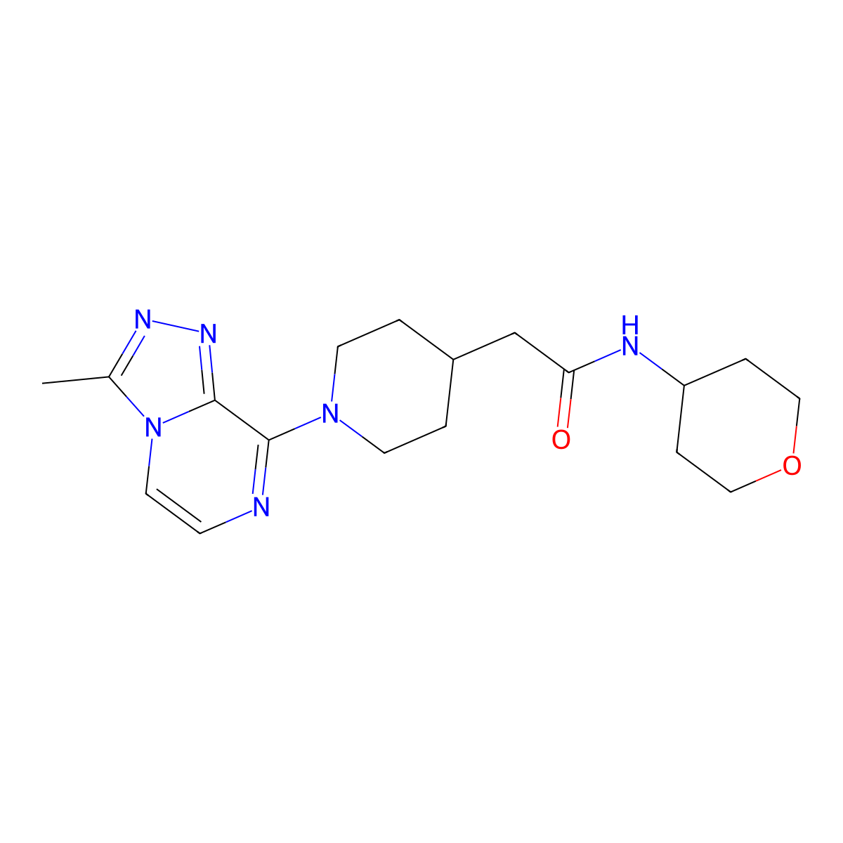 2-(1-{3-methyl-[1,2,4]triazolo[4,3-a]pyrazin-8-yl}piperidin-4-yl)-N-(oxan-4-yl)acetamide molecular structure, CAS 2877719-62-3