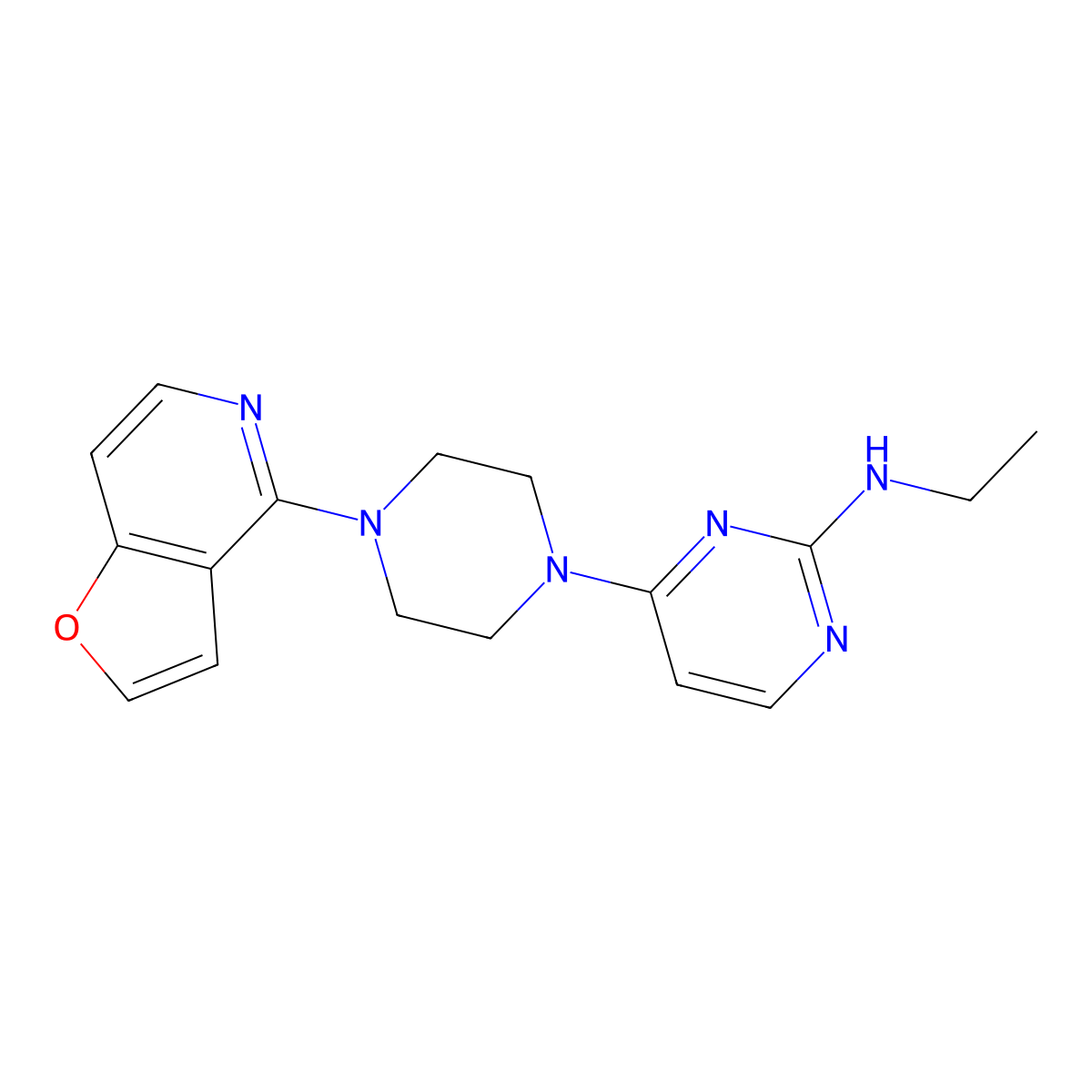 N-ethyl-4-(4-{furo[3,2-c]pyridin-4-yl}piperazin-1-yl)pyrimidin-2-amine molecular structure, CAS 2877719-64-5