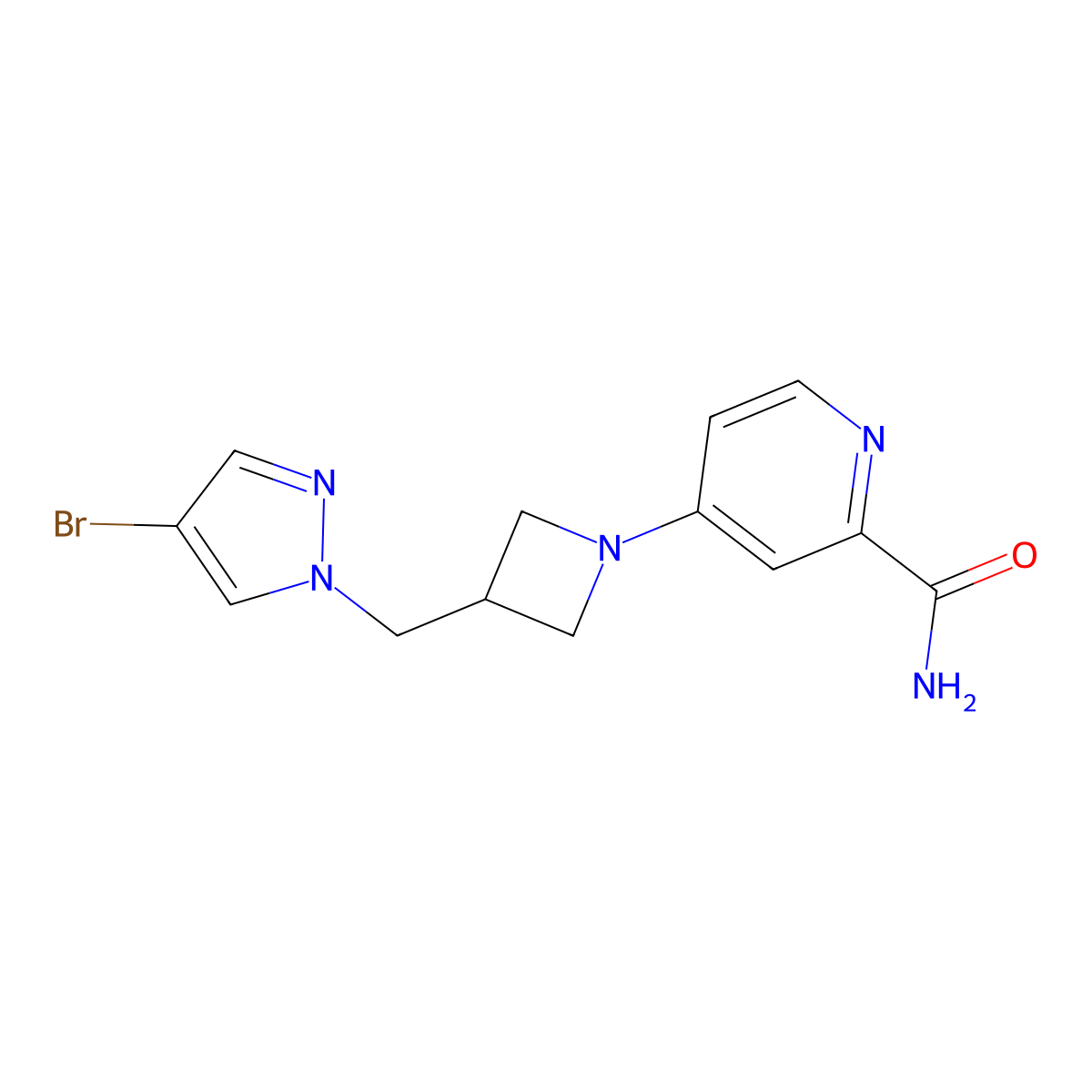 4-{3-[(4-bromo-1H-pyrazol-1-yl)methyl]azetidin-1-yl}pyridine-2-carboxamide molecular structure, CAS 2877719-65-6