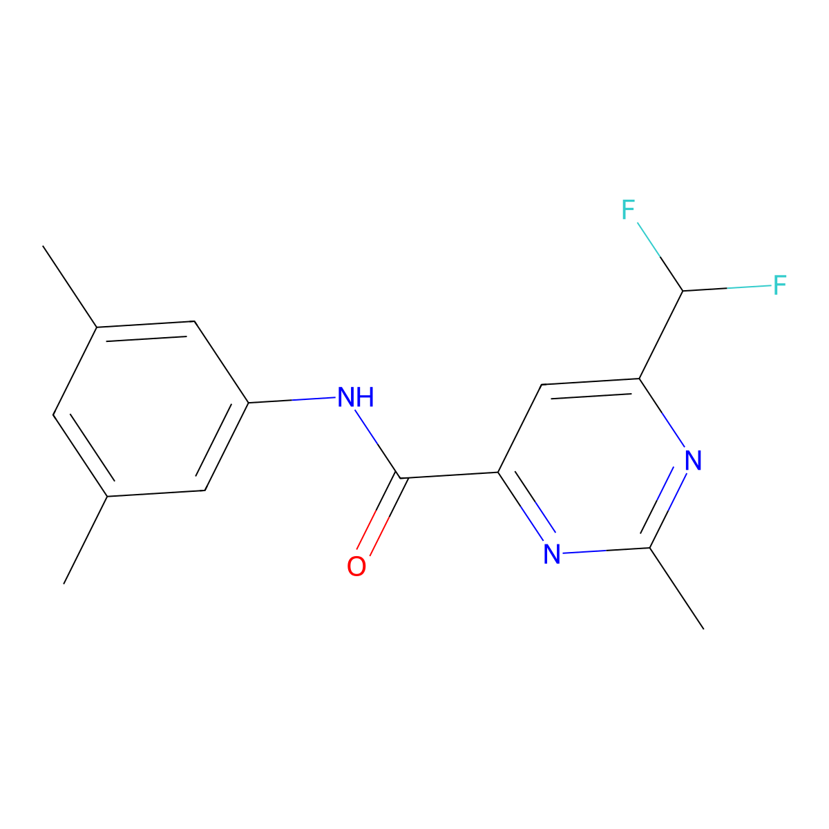 6-(difluoromethyl)-N-(3,5-dimethylphenyl)-2-methylpyrimidine-4-carboxamide molecular structure, CAS 2877719-66-7