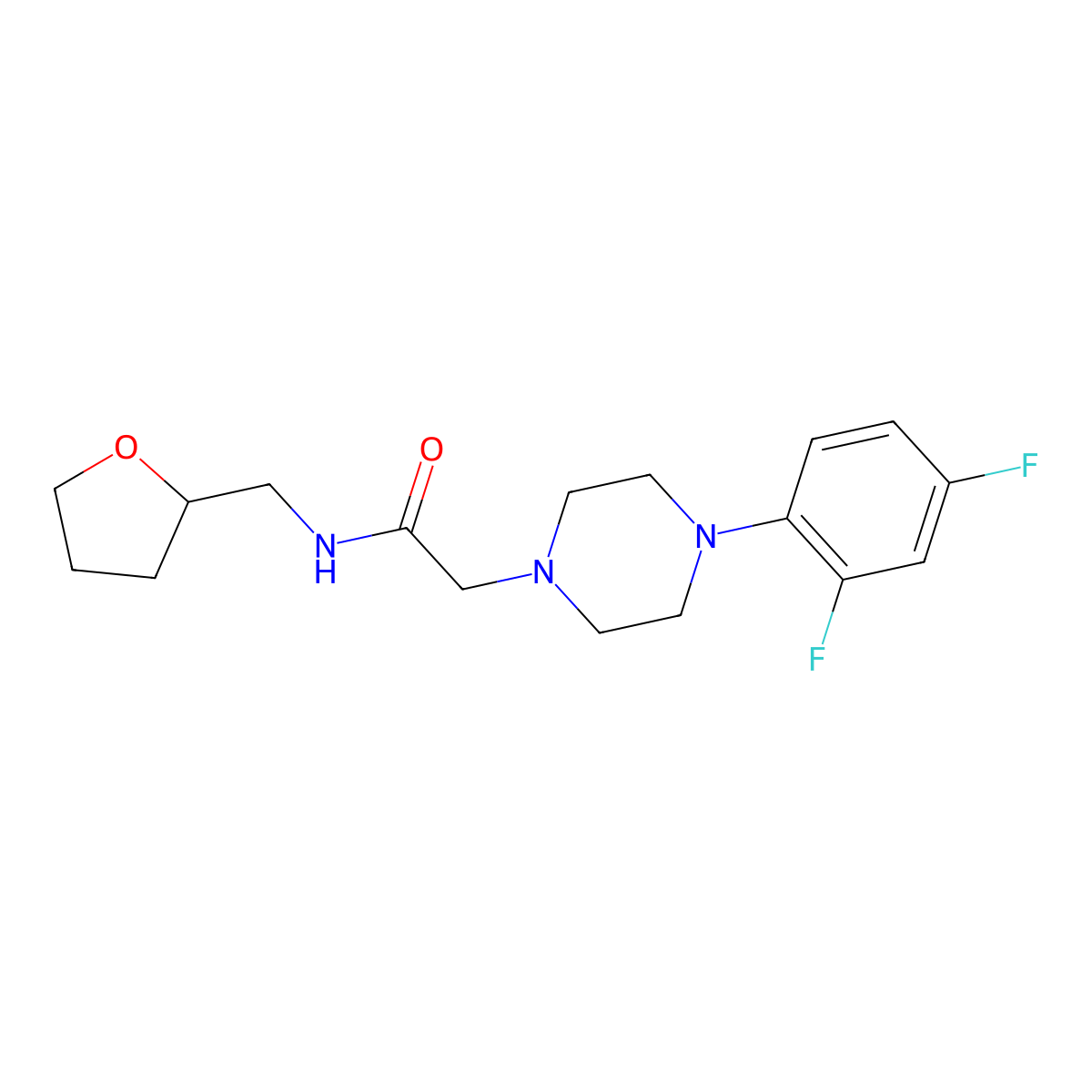 2-[4-(2,4-difluorophenyl)piperazin-1-yl]-N-[(oxolan-2-yl)methyl]acetamide molecular structure, CAS 2877719-67-8
