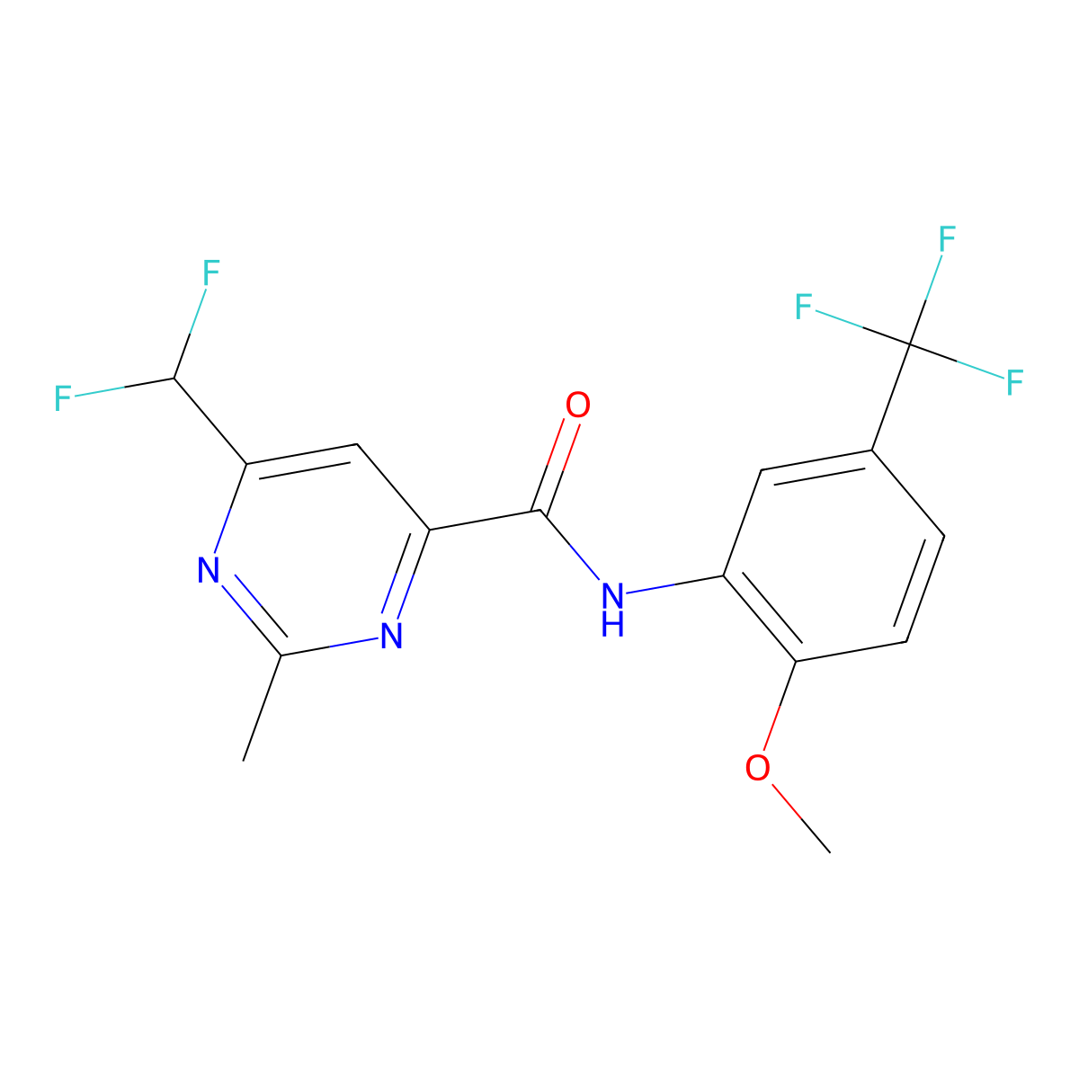 6-(difluoromethyl)-N-[2-methoxy-5-(trifluoromethyl)phenyl]-2-methylpyrimidine-4-carboxamide molecular structure, CAS 2877719-69-0