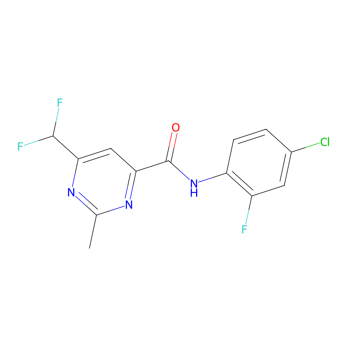 N-(4-chloro-2-fluorophenyl)-6-(difluoromethyl)-2-methylpyrimidine-4-carboxamide molecular structure, CAS 2877719-71-4