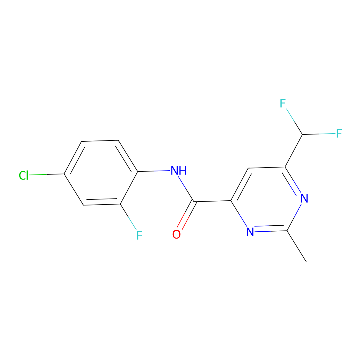 N-(4-chloro-2-fluorophenyl)-6-(difluoromethyl)-2-methylpyrimidine-4-carboxamide molecular structure, CAS 2877719-71-4