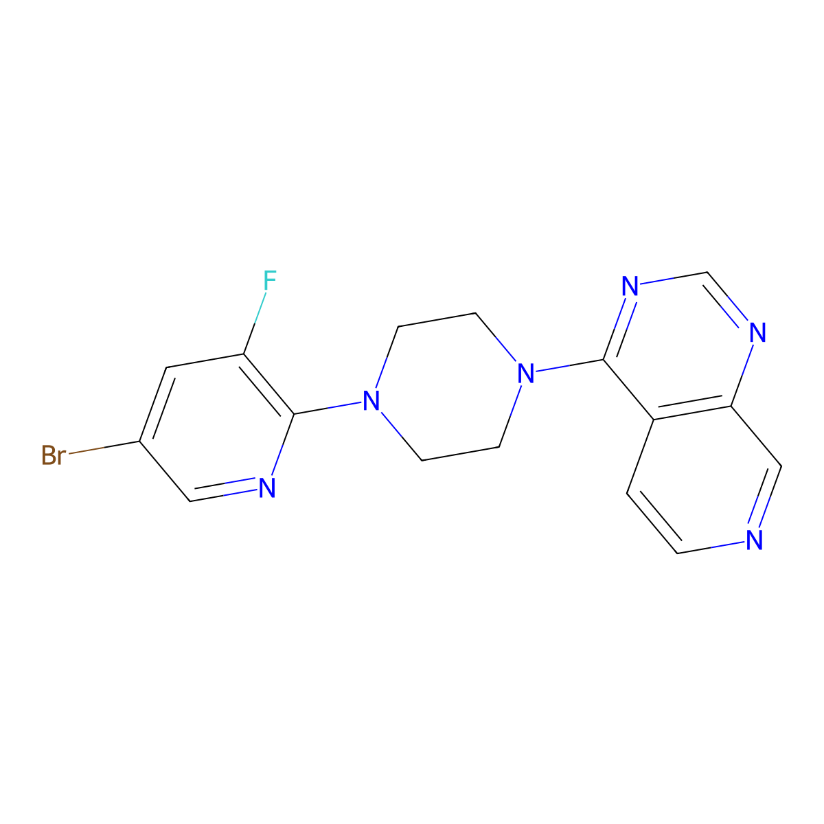 1-(5-Bromo-3-fluoropyridin-2-yl)-4-{pyrido[3,4-d]pyrimidin-4-yl}piperazine molecular structure, CAS 2877719-73-6