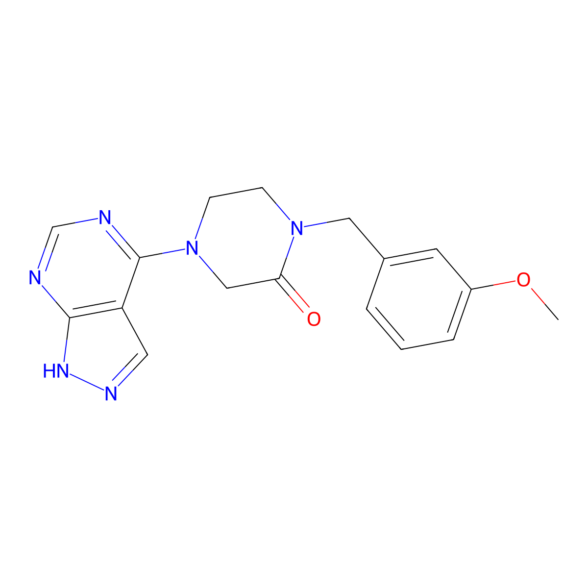 1-[(3-methoxyphenyl)methyl]-4-{1H-pyrazolo[3,4-d]pyrimidin-4-yl}piperazin-2-one molecular structure, CAS 2877719-74-7