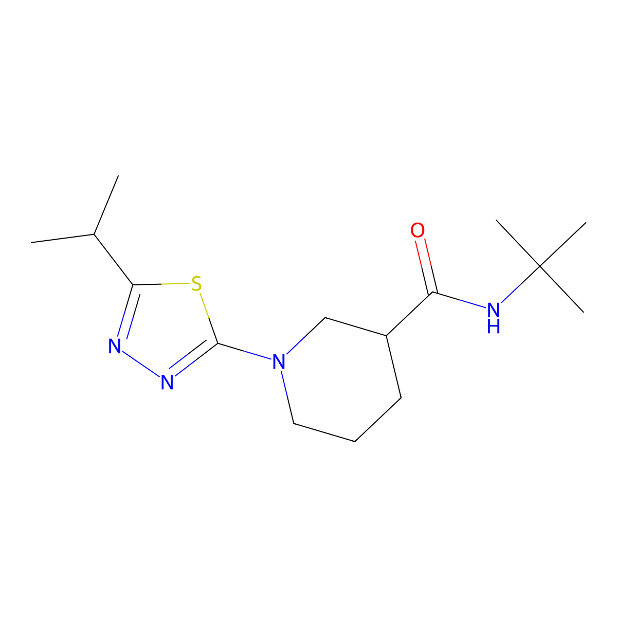 N-tert-butyl-1-[5-(propan-2-yl)-1,3,4-thiadiazol-2-yl]piperidine-3-carboxamide molecular structure, CAS 2877720-29-9