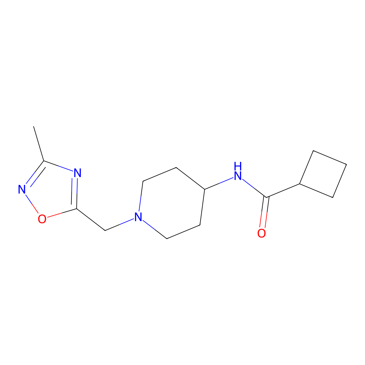N-{1-[(3-methyl-1,2,4-oxadiazol-5-yl)methyl]piperidin-4-yl}cyclobutanecarboxamide molecular structure, CAS 2877720-30-2