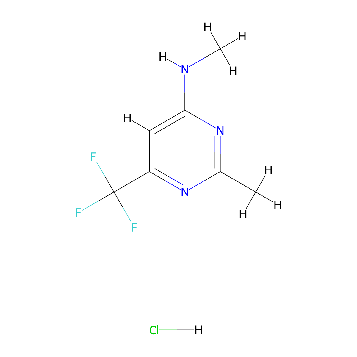 N,2-dimethyl-6-(trifluoromethyl)pyrimidin-4-amine hydrochloride molecular structure, CAS 2877720-32-4