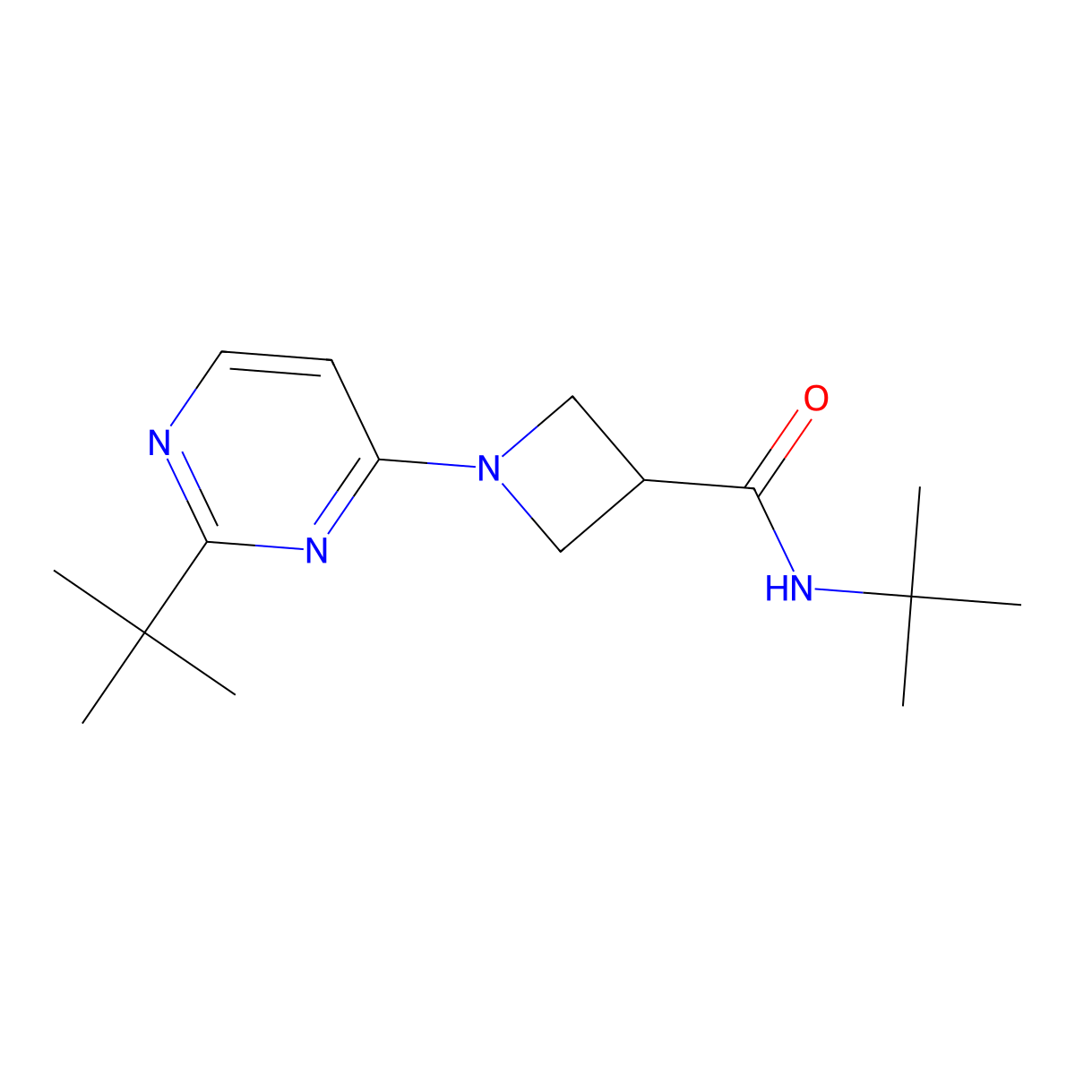 N-tert-butyl-1-(2-tert-butylpyrimidin-4-yl)azetidine-3-carboxamide molecular structure, CAS 2877720-35-7