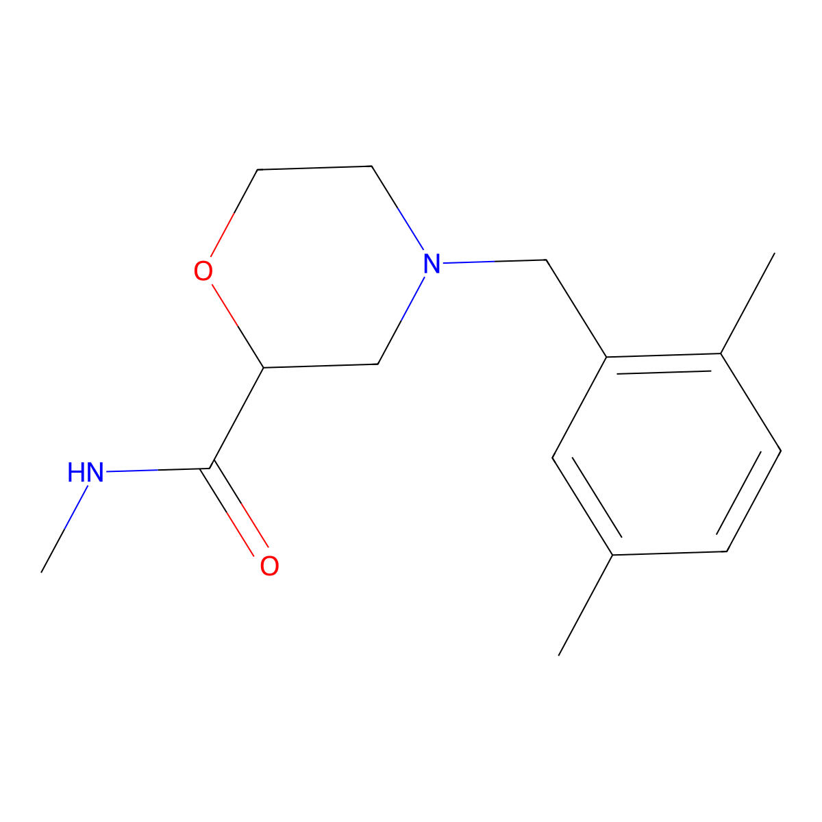 4-[(2,5-dimethylphenyl)methyl]-N-methylmorpholine-2-carboxamide molecular structure, CAS 2877720-39-1