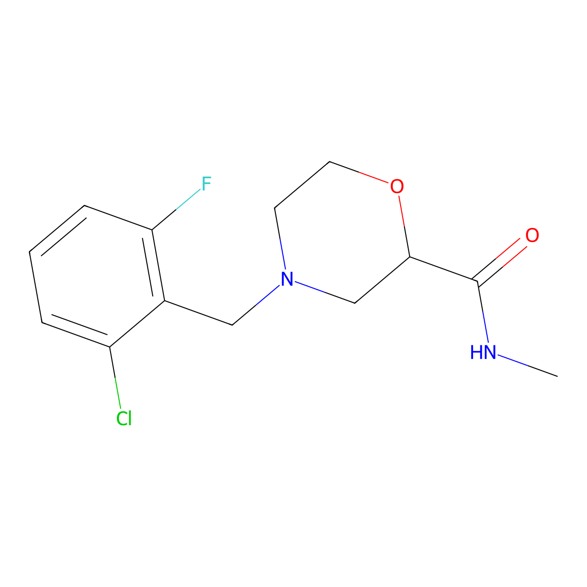 4-[(2-chloro-6-fluorophenyl)methyl]-N-methylmorpholine-2-carboxamide molecular structure, CAS 2877720-40-4