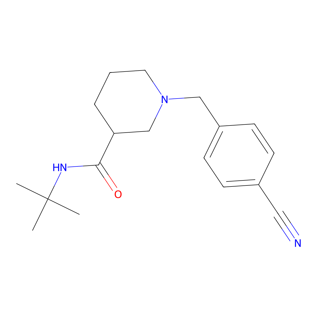N-tert-butyl-1-[(4-cyanophenyl)methyl]piperidine-3-carboxamide molecular structure, CAS 2877720-45-9