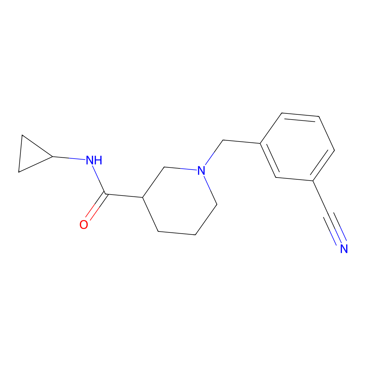 1-[(3-cyanophenyl)methyl]-N-cyclopropylpiperidine-3-carboxamide molecular structure, CAS 2877720-48-2