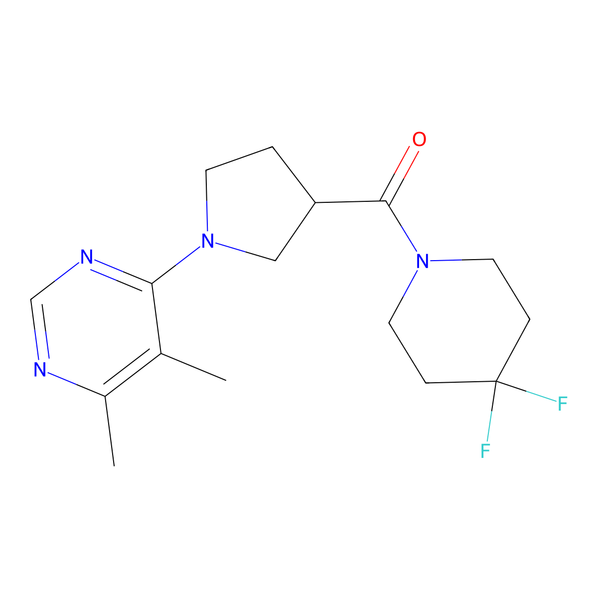 4-[3-(4,4-Difluoropiperidine-1-carbonyl)pyrrolidin-1-yl]-5,6-dimethylpyrimidine molecular structure, CAS 2877720-50-6