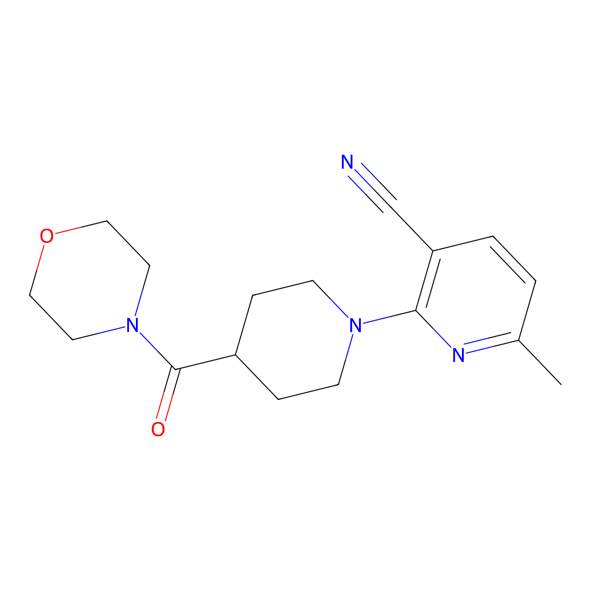 6-Methyl-2-[4-(morpholine-4-carbonyl)piperidin-1-yl]pyridine-3-carbonitrile molecular structure, CAS 2877720-51-7