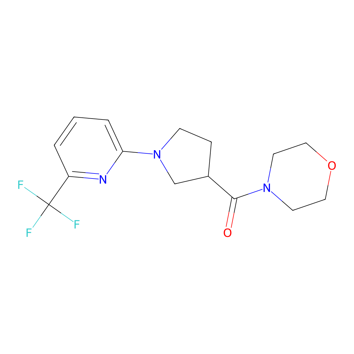 4-{1-[6-(Trifluoromethyl)pyridin-2-yl]pyrrolidine-3-carbonyl}morpholine molecular structure, CAS 2877720-53-9