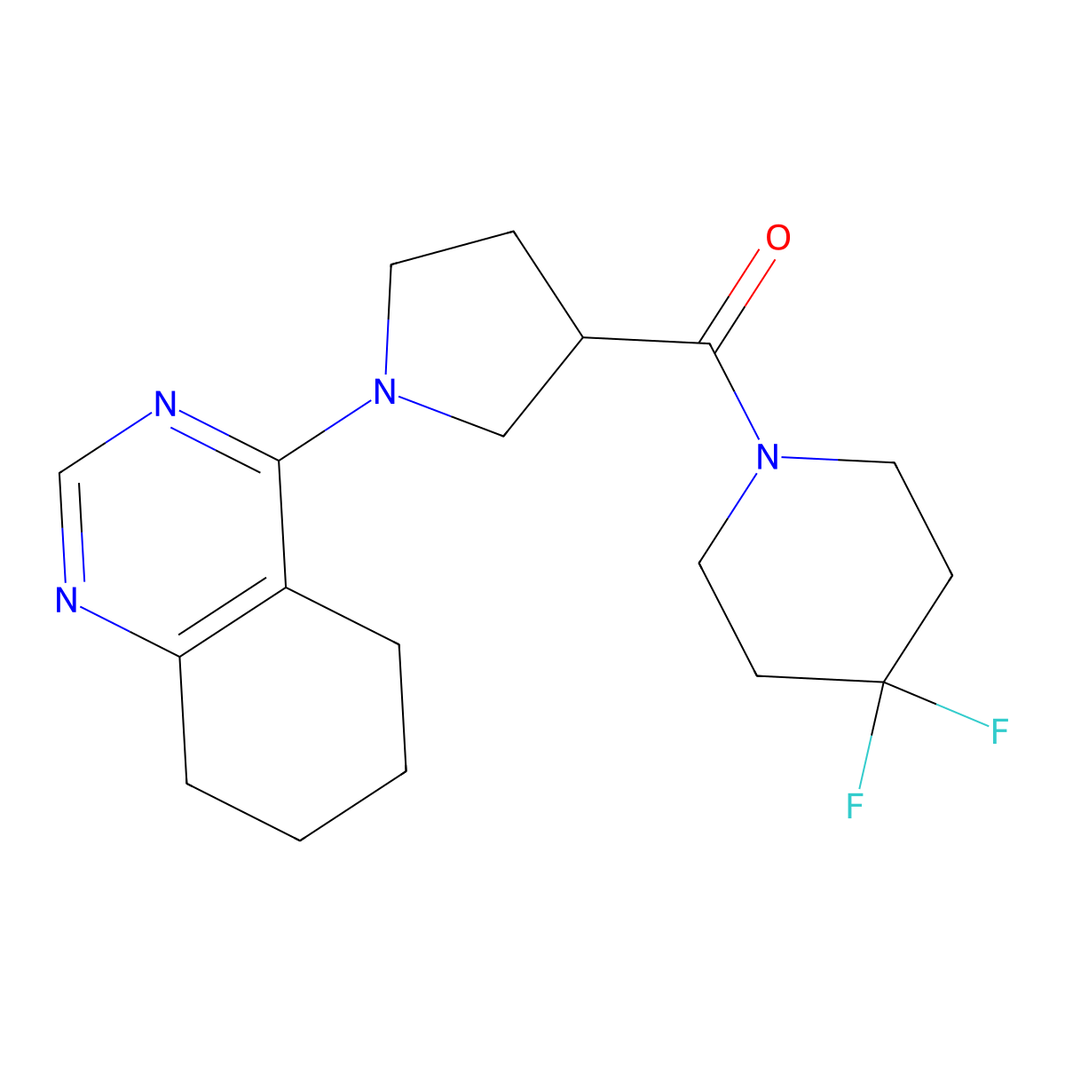 4-[3-(4,4-Difluoropiperidine-1-carbonyl)pyrrolidin-1-yl]-5,6,7,8-tetrahydroquinazoline molecular structure, CAS 2877720-54-0
