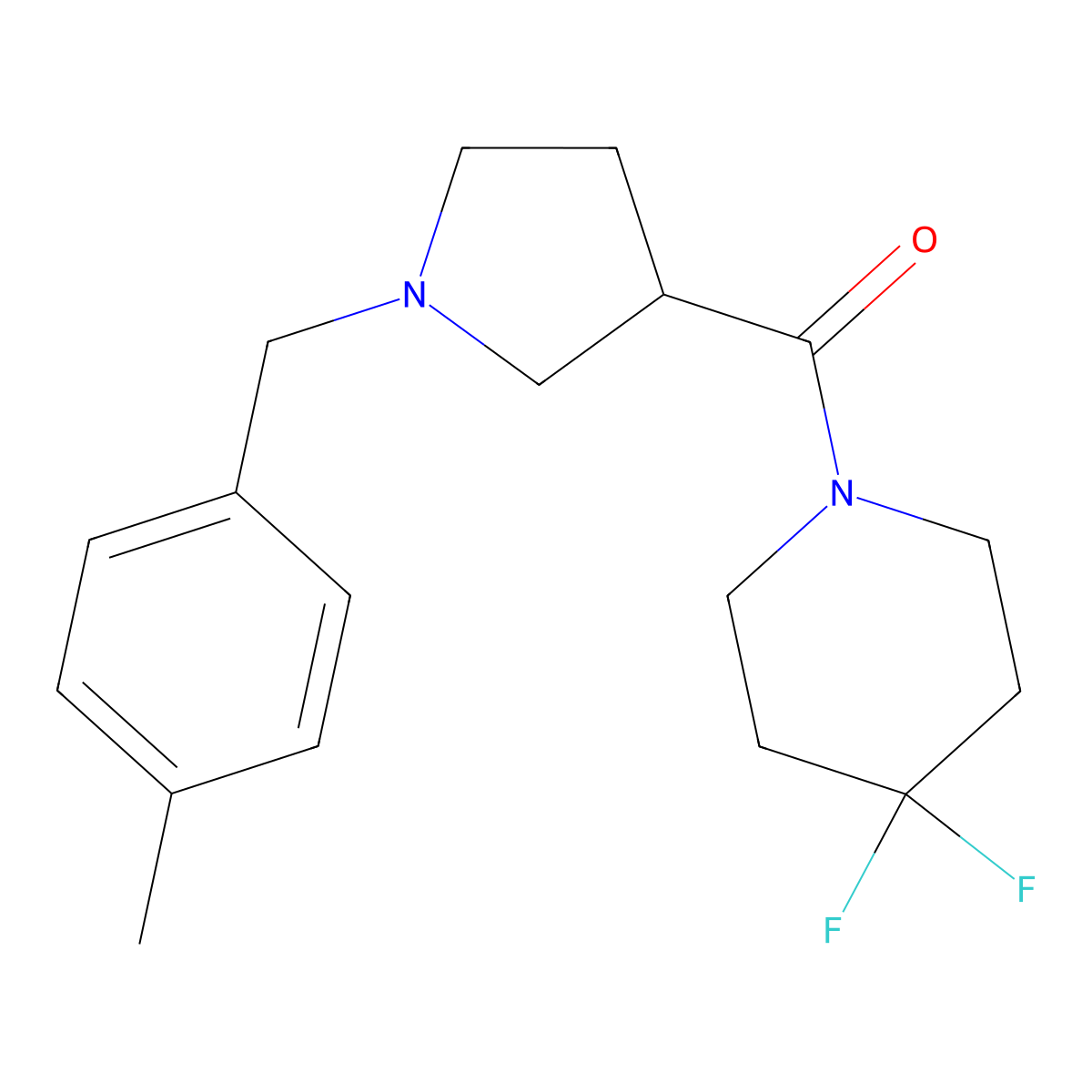 4,4-Difluoro-1-{1-[(4-methylphenyl)methyl]pyrrolidine-3-carbonyl}piperidine molecular structure, CAS 2877720-58-4