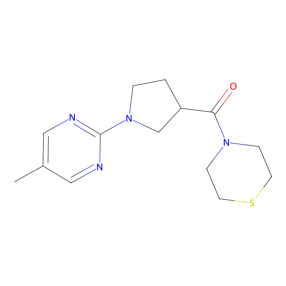 4-[1-(5-Methylpyrimidin-2-yl)pyrrolidine-3-carbonyl]thiomorpholine molecular structure, CAS 2877720-64-2
