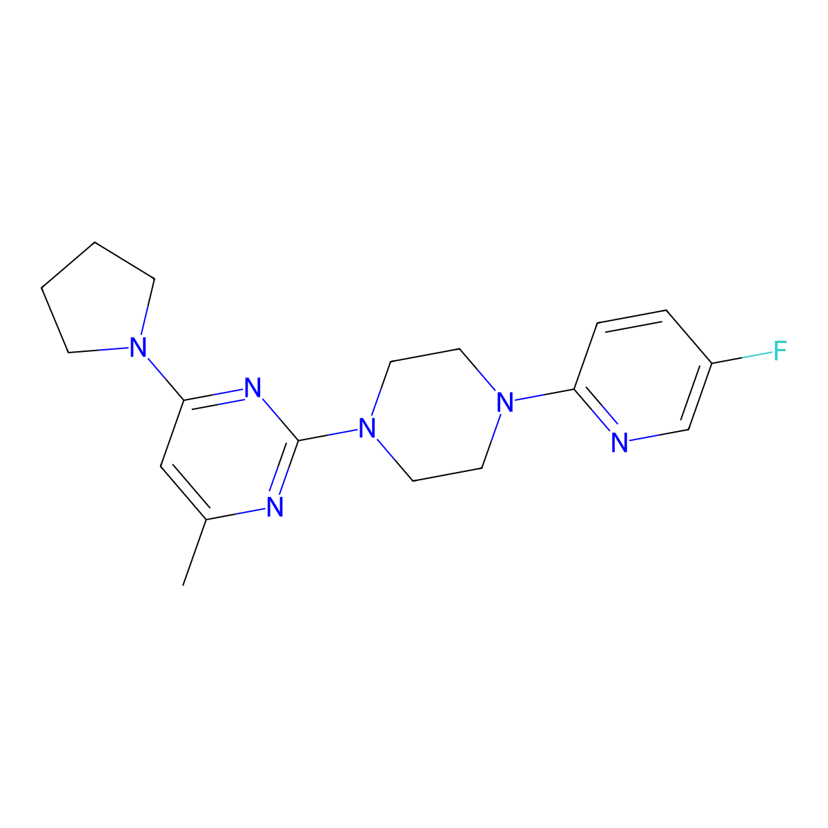 2-[4-(5-Fluoropyridin-2-yl)piperazin-1-yl]-4-methyl-6-(pyrrolidin-1-yl)pyrimidine molecular structure, CAS 2877720-67-5